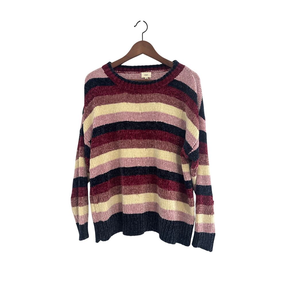 Long sleeve striped chenille sweater NEW